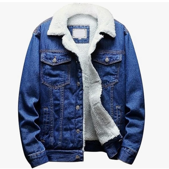 Dark Denim Sherpa Lined Trucker Cowboy Jacket w/Collar New! Size XL - Picture 12 of 14